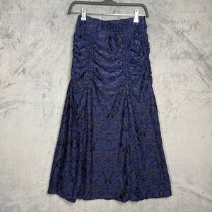 Whimsigoth Burnout Velvet‎ Midi Skirt XS Ruched Goth Dark Fairy Evening Party